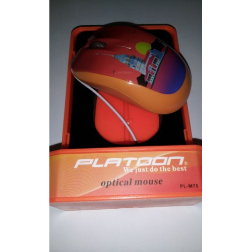 Оптична жична USB мишка PLATOON PL-M75 оранжево-червена - 3 бутона